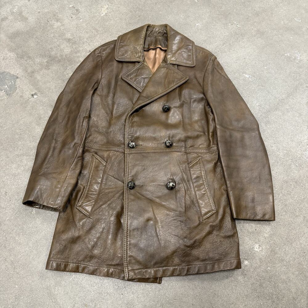 VINTAGE NATURAL GRAIN SOFT LEATHER BROWN 3 BUTTON COAT SIZE LARGE MENS